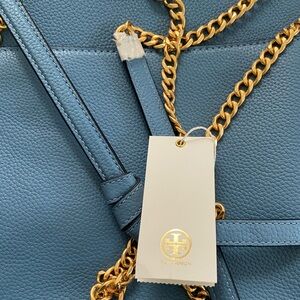 New Tory Burch Everly Swingback Blue Yonder Leather bag